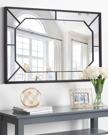Autdot Large Bathroom Mirror, 40"x28" Black Wall Mirror with Octagonal Metal Frame, Modern Decorative Wall Mirrors for Entryway, Living Room, Dining Room