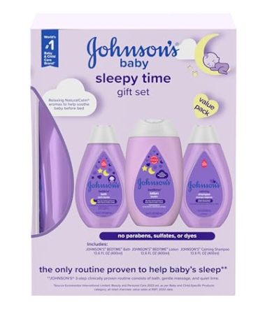 Johnson's Baby Sleepy Time Bedtime Gift Set with Relaxing NaturalCalm Aromas, Bedtime Baby Bath Shampoo, Wash & Lotion, Baby Bedtime Essentials, Hypoallergenic & Paraben-Free, 3 Items