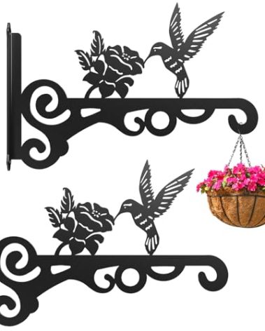 2-Pack Aesthetic Wall Plant Hanger Indoor and Outdoor – 10 Inch Metal Hanging Plant Bracket with Beautiful Bird Pattern – Anti Rust Plant Hooks for Hanging Plants, Bird Feeder, Wind Chime, Lantern
