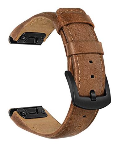 TRUMiRR Replacement for Fenix 7/6 Pro/5 Plus Watch Strap, 22mm Easy Fit Quick Release Watch Strap Genuine Cowhide Leather Strap for Garmin Fenix 7 6/5 Plus/Forerunner 935/945, Leather