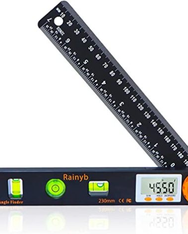 Rainyb Digital Angle Finder Tool 7inch 0-360 degree LED Digital Protractor with Horizontal Vertical Bubble Levels and Ruler Meter Accurate Tools for Carpenters,Woodworkers,Fabricators