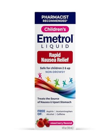 Emetrol Children's Non-Drowsy Nausea Relief - Liquid Nausea Medicine for Upset Stomach - Nausea Relief for Kids - Mixed Berry Flavor - 4fl oz