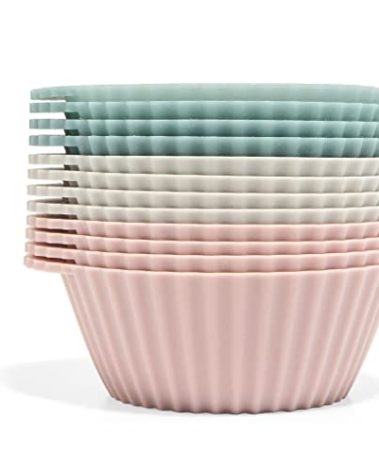 The Silicone Kitchen Reusable Silicone Baking Cups Silicone Muffin Liners for Cupcakes, BPA Free, 12 Pack, Regular, Pink Gray Blue