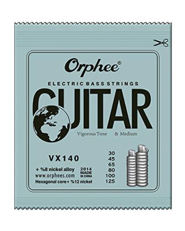 Orphee VX140 Hexagonal Steel Nickel Wound Electric Bass Guitar Strings 6-String Set Long Scale .030 .045 .065 .080 .100 .125