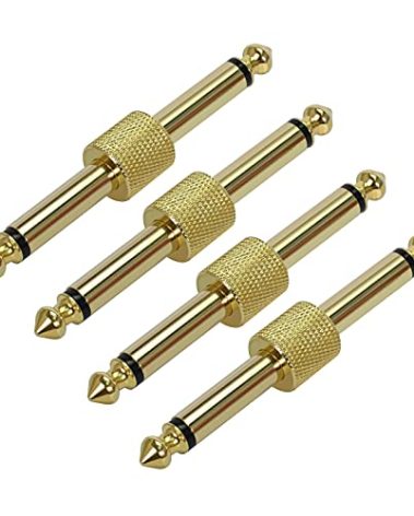Rowin 1/4 inch 6.3mm Guitar Pedal Connector Couplers Straight Type 4 Pack TS Copper Male Connector for Saving Effect Pedalboard Space(4 Pack)