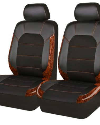 CAR PASS Leather Car Seat Covers Front Seats only, with Air Mesh Front Seat Covers Breathable, Cool Automotive Seat Covers 2 Pack, Universal Fit Most Cars,SUV,Truck,Van Airbag Compatible(Wood Grain)
