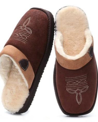 OOW Cowboy Boot Slippers for Mens Western House Slippers Indoor and Outdoor Square Toe BR 10