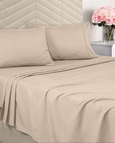 Utopia Bedding King Sheet Set - Brushed Microfiber - Soft Bed Sheets for King Size Bed - Includes 1 Fitted, 1 Flat, & 2 Pillow Cases - Deep Pocket (Beige)