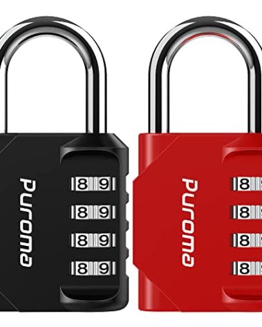 Puroma 2 Pack Combination Lock for Locker 4 Digit Outdoor Waterproof Padlock for School, Gym, Sports, Fence, Toolbox, Gate, Case, Outdoor, Hasp Storage (Red & Black)
