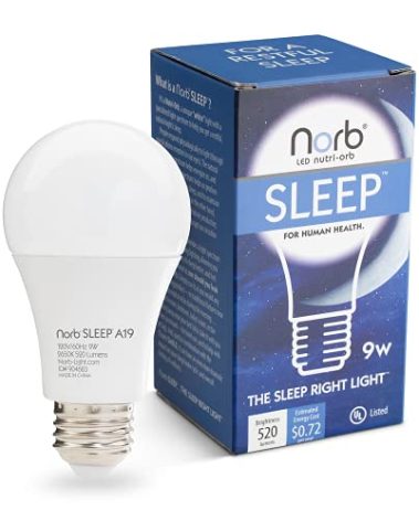 NorbSLEEP Low-Blue Sleep Light Bulb – Melatonin-Boosting Nighttime LED for Restful Sleep – for Babies, Kids, & Adults – 9W A19 Dimmable, Natural Evening Spectrum, White Not Amber (1-Pack)