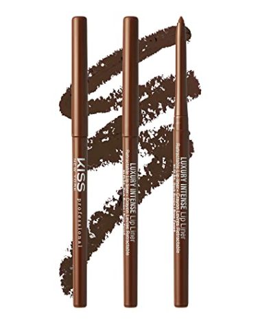 KISS NEW YORK Professional Lip Liner, Long-Lasting Luxury Intense Lipliner, Creamy Retractable Easy to Use Richly Pigmented Lip Liner Pencil 3 PCS (Dark Brown)