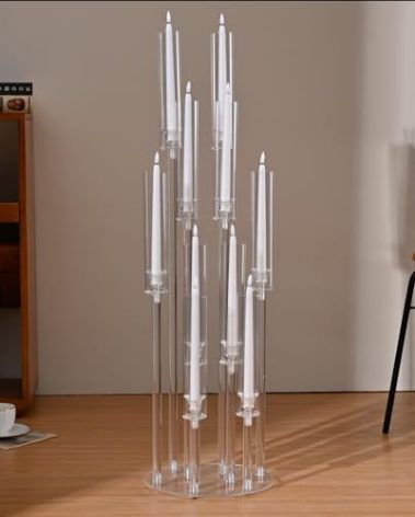 10 Arm Acrylic Candelabra Centerpieces for Wedding Tables, Floor Clear Tall Candlesticks Holder with Removable Lampshade for Birthday Party Home Decoration, Fit 0.82" LED Candles(37.7Inches)