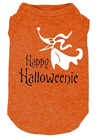 Funy Pumpkin T-Shirt Cute Ghost Dog Bone Print Shirt & Vest - Small to XX-Large, Orange-2 - Halloween, Fall Gift