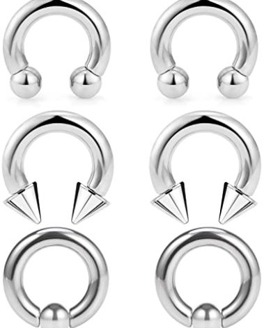 Ocptiy 8G Septum Ring Jewelry Ear Earrring Gauges Tunnel Plug stretching kit Big Large Septum Nose lip Ring Hoop Stainless Surgical Steel Cartilage Helix Tragu Earring Piercing Jewerly Women Men 12mm