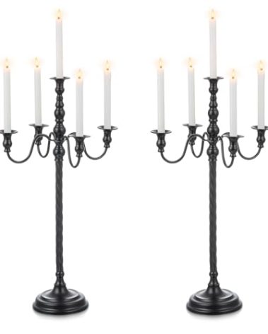 Candeldo Black Candelabra Halloween Decorations: 28 Inches Floor Gothic Candle Holder 5 Arm Metal Candlestick Stand for Table Fireplace Victorian Decor Set of 2