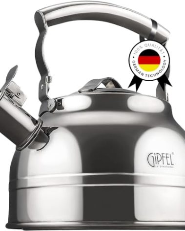 GIPFEL INTERNATIONAL Whistling Tea Kettle Stovetop - Food Grade Stainless Steel Teapot for Stove Top with Ergonomic Handle for Gas, Induction, Electric Stovetops 2.3 Quart