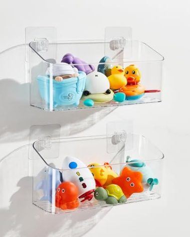 CQUNM Bath Toy Storage Holder for Bathtub, Clear Bath Toy Organizer Large Capacity Bathtub Toy Storage Shower Caddy for Bathroom (2 Large)