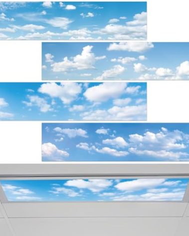 4 Pcs Fluorescent Light Covers with 40 Magnets Decorative for Classroom Ceiling Light 4 x 1 Feet Magnetic Light Covers Filter Easy Install for Office Hospitals & Home Drop Ceiling Supplies (Cloud)
