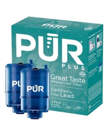 PUR PLUS Faucet Mount Replacement Filter 2-Pack, Genuine PUR Filter, 3-in-1 Powerful, Natural Mineral Filtration, Lead Removal, 6-Month Value, Blue (RF99992)