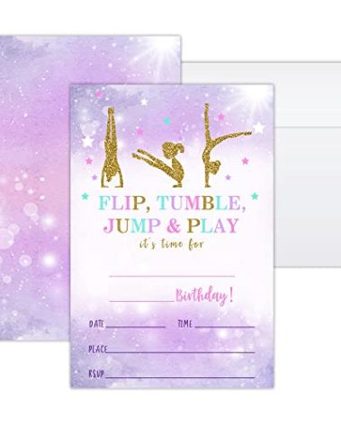 Utaqer 4"x6" Birthday Party Invitation Cards With Envelopes set of 20,Gymnastics Birthday Party Supplies for Boys, Girls, Kids or Teens Happy Birthday Celebration Invitation/shengri-a028