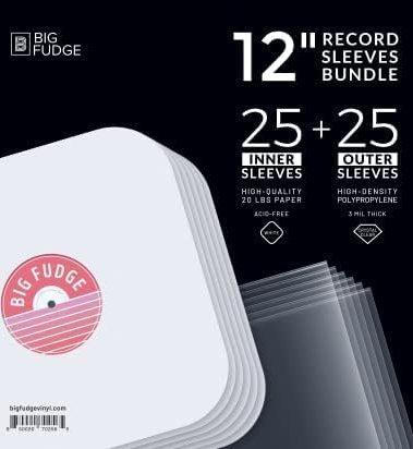 BIG FUDGE Vinyl Record Sleeves - 25 Outer & 25 Inner Crystal Clear & Rounded Acid Free LP Sleeves for 12" Records