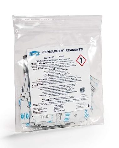 Hach DPD Free Chlorine Reagent Powder Pillows, 10 mL, Pack of 100, USEPA Accepted, Drinking Water and Wastewater Analysis, Boric Acid Free, 0.02-2.00 mg/L Cl₂, 2105569