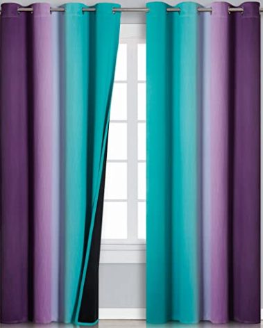 Teal Blackout Curtains 84 Inches Long, Ombre Purple Blackout Curtains for Bedroom, Grommet Thermal Insulated Gradient Drapes, Full Light Blocking Curtains for Kids Room,52x84 Inch, 2 Panels