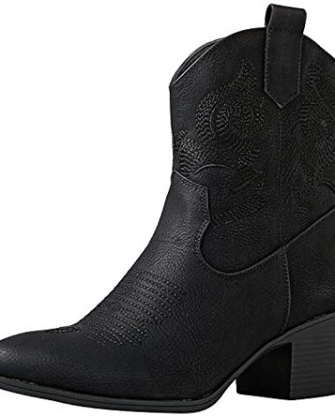 GLOBALWIN Women's Black Cowgirl Boots Ankle To Mid Calf Fashion Western Cowboy Boots For Women Chunky Low Heel Size 8.5M