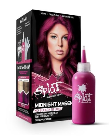 Splat Midnight Magenta Semi Permanent Hair Dye Kit, 1 Application, Includes Deep Reconstructor Conditioner, Lasts 30 Washes, No Bleach Required, Vegan & Cruelty Free Hair Color