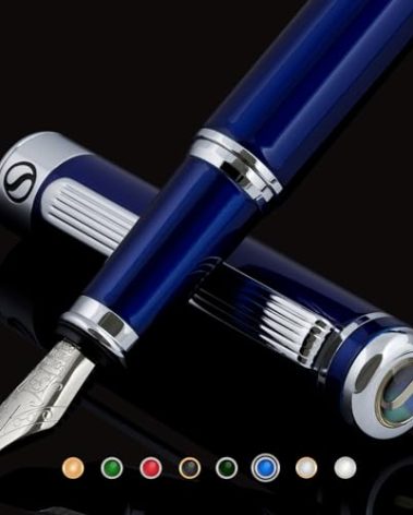 Scriveiner Midnight Blue Fountain Pen - Stunning Luxury Pen with Chrome Appointments, Schmidt Nib (Fine), Best Pen Gift Set for Men & Women, Professional, Executive, Office, Nice Pens