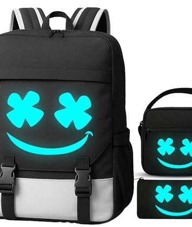 3in1 School Backpack for Boys Girls Bookbag Schoolbag for Kids Children Teens Elementary Middle School Bags Luminous Backpack Set Waterproof with USB Charging Port Padlock Shoulder Bag Pencil Case