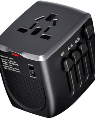 International Travel Adapter Voltage Converter Steps Down 220V to 110V for Cell Phones, Laptops, and Curling Irons, US to UK, Europe, Australia, and More Than 200 Countries