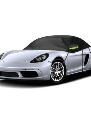 Custom-fit Soft Top Roof Protector for Porsche Boxster/Cayman 718/986/987/981 1996-2024, 6 Layers All Weather Waterproof Half Car Cover with Windproof Strap & Metal Hooks for Sun Snow Rain Protection