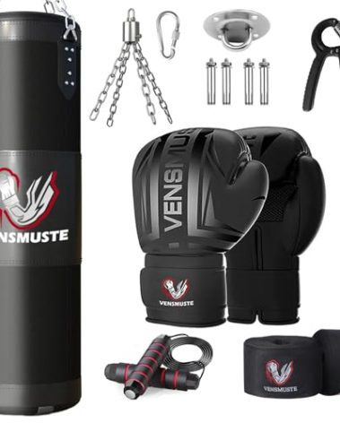 Vensmuste Punching Bag for Adults, 4FT Oxford Heavy Boxing Bag Set, Punching Bag with 12OZ Boxing Gloves, Chains, Hand Wraps, etc. Suitable for MMA Karate Kickboxing Boxing - Unfilled