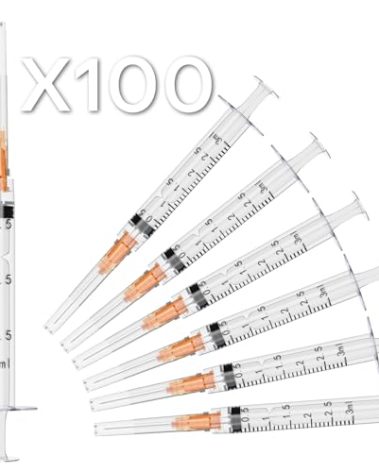 MED NEEDLE 3ml Syringes with Needle - 25 Gauge 1 inch Needle with Luer Lock Syringe Individually, 100PCS/Box