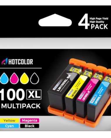 HOTCOLOR Compatible for Lexmark 100XL Ink Cartridges for Lexmark s301 S305 S605 S405 S505 Pro901 Pro905 Pro805 Pro705 Pro205 Pro206 Pro207 S815 S816 Printer (Black Cyan Magenta Yellow,4Pack)
