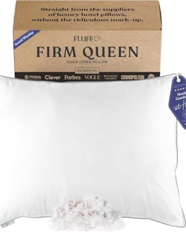 FluffCo Zen Fluff Pillows - Down Alternative - Standard/Queen Bed Pillow for Sleeping Made in USA - Luxury Hotel-Quality Pillow - 100% Cotton, 300 Thread Count (Queen Size 1 Pack)