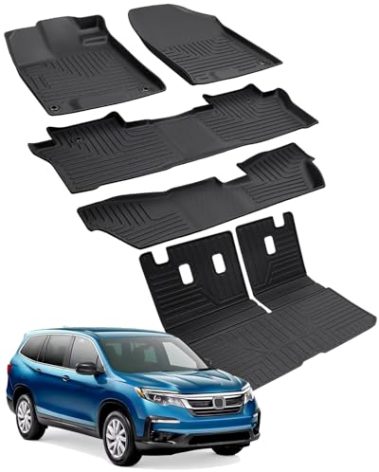 Floor Mats & Cargo Liner for Honda Pilot 2022 2021 2020 2019 2018 2017 2016, All Weather Floor Mats for Pilot 8 Seats, Trunk Mat with Backrest Mat for Pilot Accessories 2016-2022