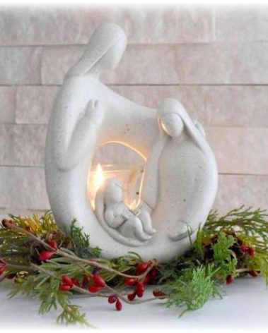 Nativity Sets for Christmas Indoor Statue with LED Tealight Candle Holder Contemporary Style Decoration Holy Family Figurine Gift, Present, Decorate for Holidays