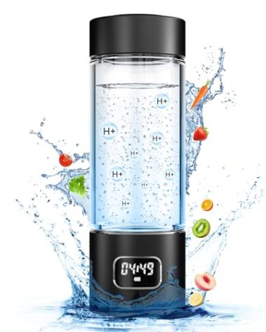 Hydrogen Water Bottle - Portable, Rechargeable, LED Timer, Aluminum and Glass, 5000 PPB Hydrogen in 10 Minutes, 340ml Capacity, for Travel, Sports, Home, Office(Black)
