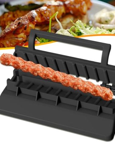 Large Kebab Maker Press, PEOUWNES Plastic Kabab, Kabob Maker Barbecue Skewers, Quick Tool for Making Skewers Turkish Kebab Barbecue, Portable Easy to Use & CLean Grilling (Black)
