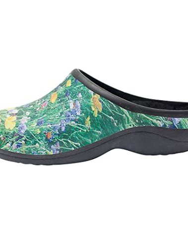 Backdoorshoes Waterproof Premium Garden Clogs for Women with Arch Support, Practical Slip On Outdoor Garden Shoes, Meadow Design, US 6