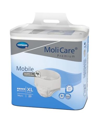MoliCare Premium Mobile 6D Incontinence Underwear for Adults - Disposable, Discreet, Unisex, Moderate Absorbency - Size XL, Fits 51 in to 67 in Waist/HIPS, 14 Count