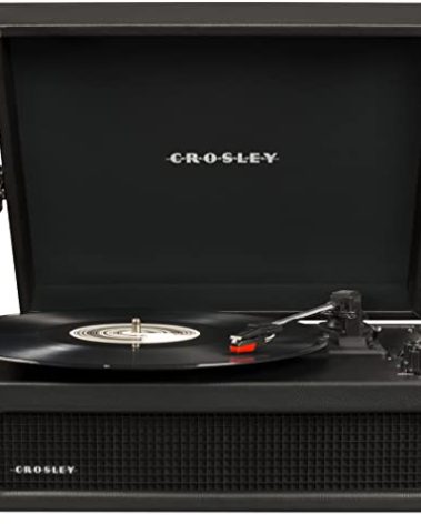 Crosley CR8017B-BK Voyager Vintage Portable Vinyl Record Player Turntable with Bluetooth in/Out and Built-in Speakers, Black