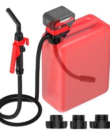 Fuel Transfer Pump for Milwaukee M18 Battery(Not Included) – Cordless 3.2 GPM Automatic Gas Pump Kit for Gasoline, Diesel & Oil with 4 Tank Adapters, Battery Powered, Safe & Fast