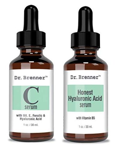 Vitamin C Serum 20% Pure L-Ascorbic Acid, Ferulic Acid, Vitamin E and HA and Hyaluronic Acid Serum with Vitamin B5 for Face and Eyes Natural Anti Aging Anti Wrinkle Set of 2 by Dr. Brenner