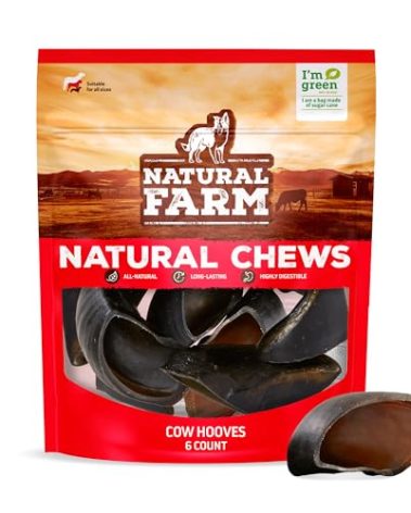 Natural Farm Cow Hooves (6 Pack), Odor-Free, All Natural Sourced from Farm-Raised Beef Hoof Dog Treats, Great Alternative to Bully Sticks or Rawhide, Dental Chew for Small, Medium, Large Breeds