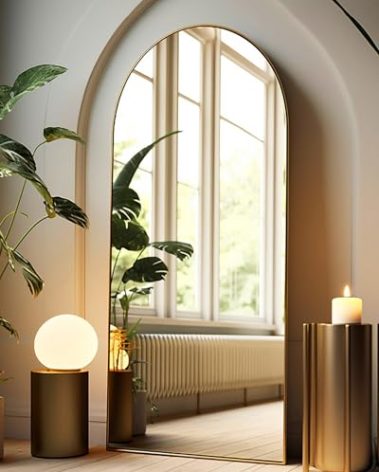 BEVERDY Arched Full Length Mirror, 30" x 71" Oversized, Freestanding or Wall Mounted for Bedroom, Gold