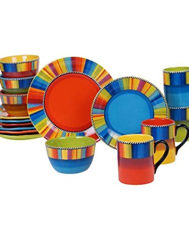Sierra 16-Piece Ceramic Dinnerware Set: Service for 4, Includes Dinner Plates, Salad Plates, Mugs, and Ice Cream Bowls - Great for Everyday Meals, Entertaining, and Vibrant Table Settings