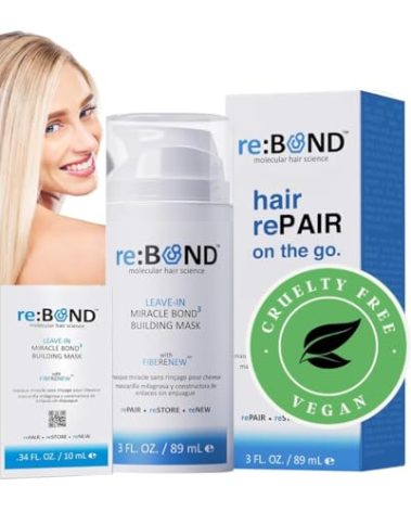reBOND Leave-in Miracle Bond Building Hair Mask- 4 minute Repair Treatment Deep Conditioning for Bleached, Damaged, Dry, Colored or Frizzy Hair - Set includes: 3oz + .34oz